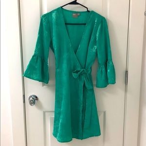 ASOS Green Wrap Dress with Bell Sleeves